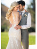 Sexy Halter Beaded Ivory Lace Tulle Keyhole Back Wedding Dress
